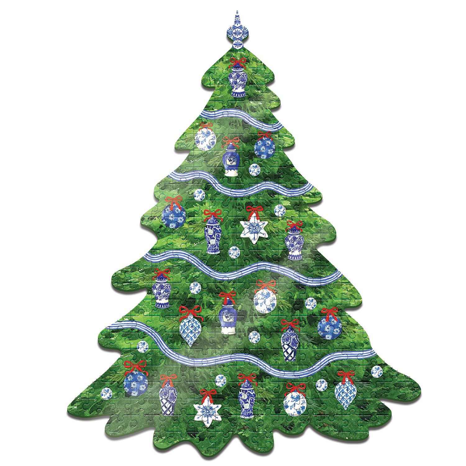 Blue and White Christmas Tree Shape 500 Pc Jigsaw Puzzle
