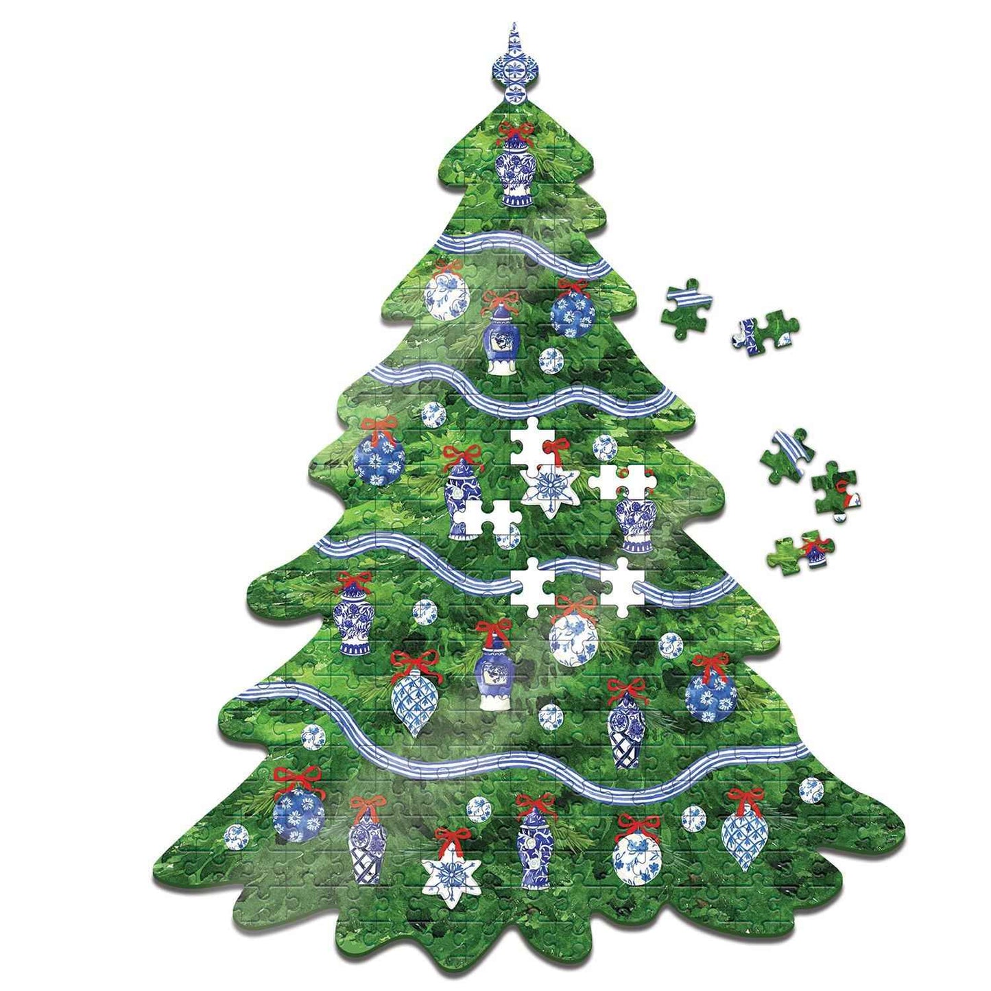 Blue and White Christmas Tree Shape 500 Pc Jigsaw Puzzle