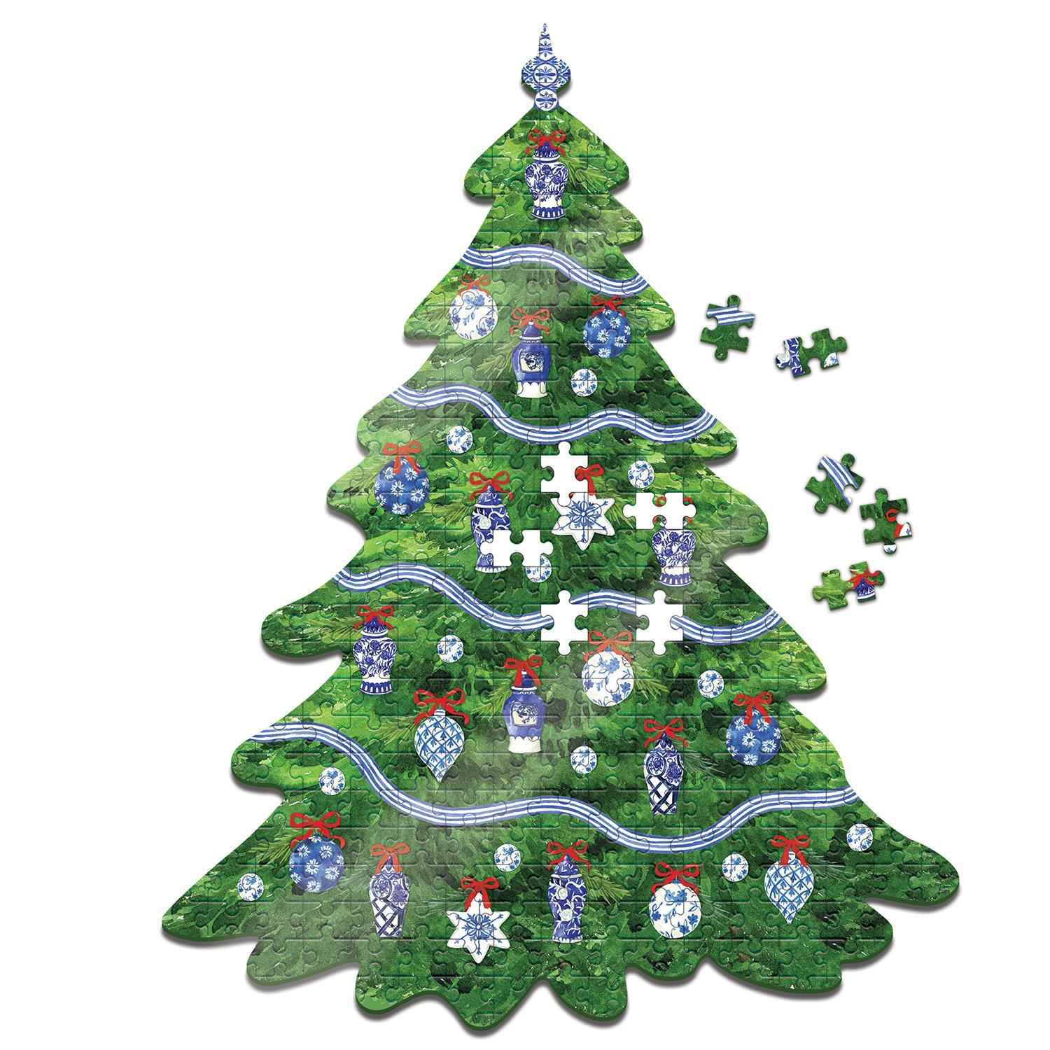 Blue and White Christmas Tree Shape 500 Pc Jigsaw Puzzle