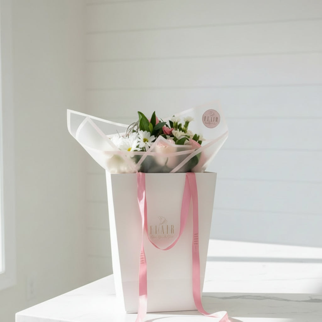 Bouquet of flowers in Flair flower bar & studio bag in Florence, Kentucky