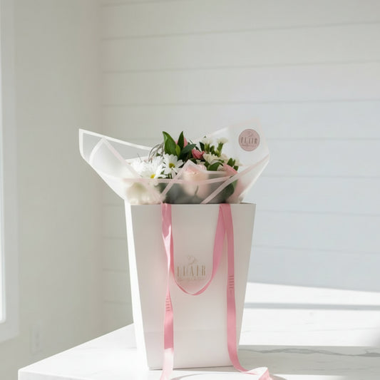 Bouquet of flowers in Flair flower bar & studio bag in Florence, Kentucky