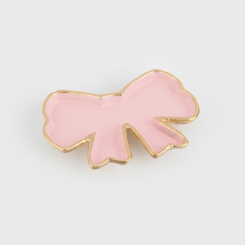 Bow-Shaped Cast Iron Trinket Tray in Pink and Gold Finish – Modern Gift Idea
