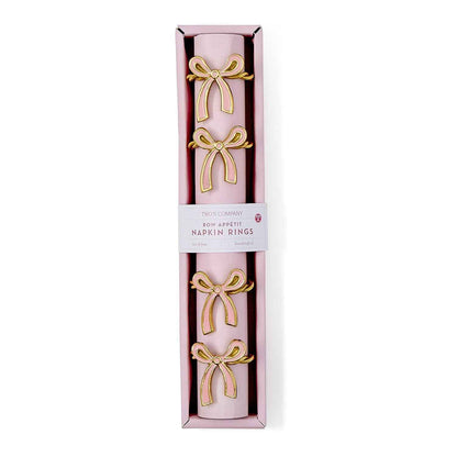 Gold & Pink Enamel Bow Napkin Ring Set – Elegant Table Décor (Set of 4)