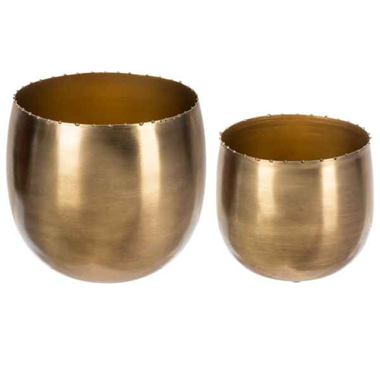 Brushed Gold Metal Bead Edge Planter Pot - Flair Flower Bar & Studio
