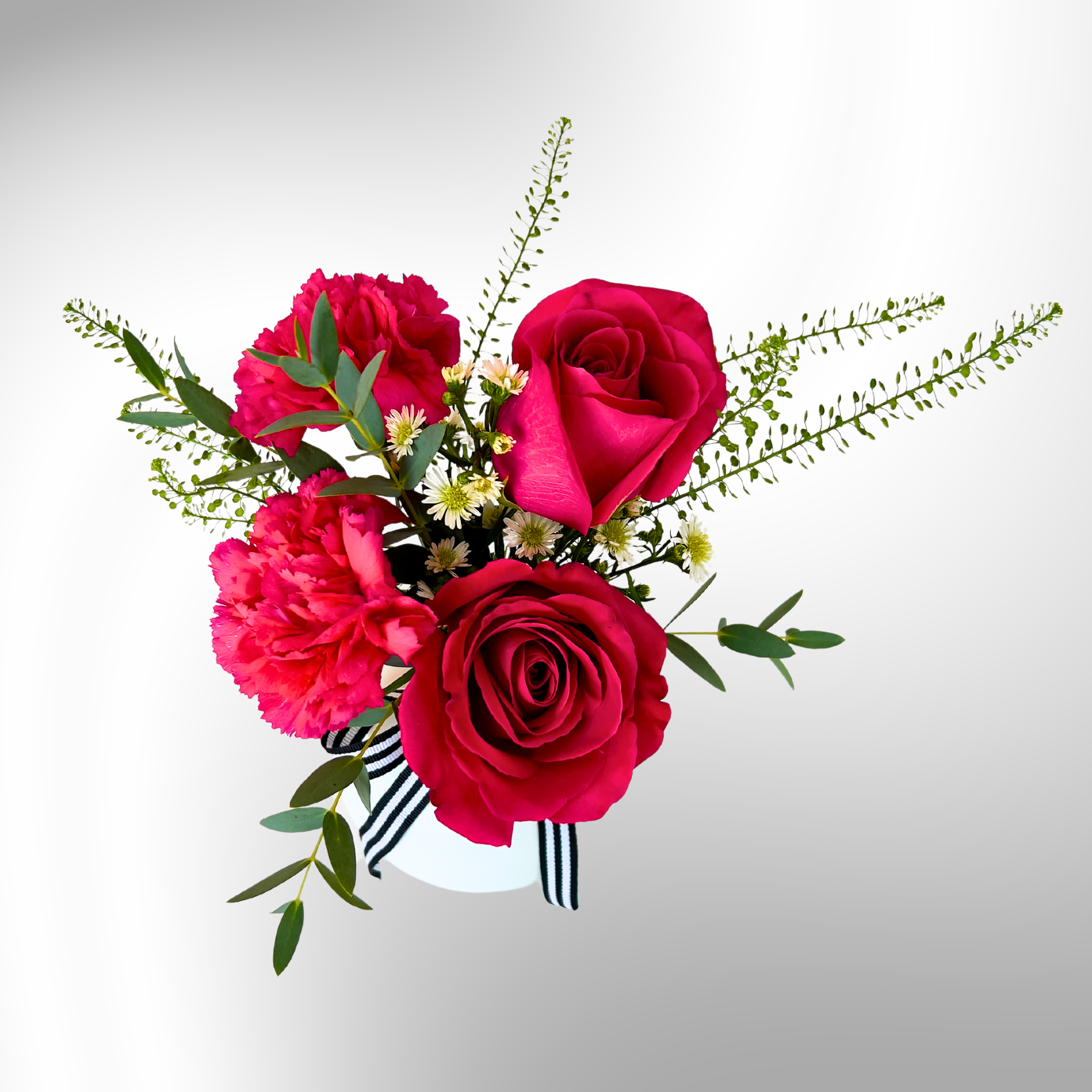 Top View of the Bubble Budvase with roses and carnations