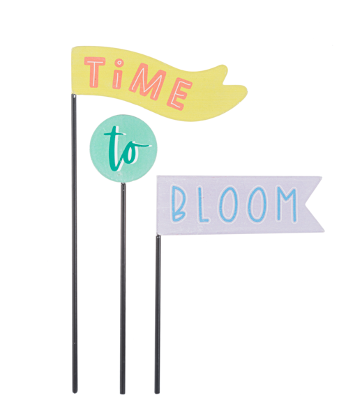 Inspirational Plant Flag Pick Set – "Time to Bloom" Garden Decor (Set of 3)