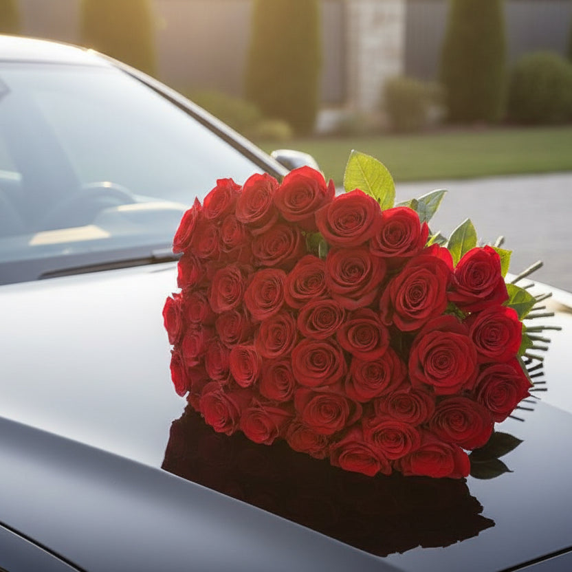 Bouquet of red roses for engagement or anniversary for pickup or delivery in Cincinnati by Flair Flower Bar