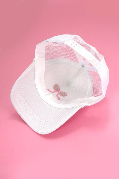 EMBROIDERY RIBBON BOW TRUCKER HAT CAP - Flair Flower Bar & Studio