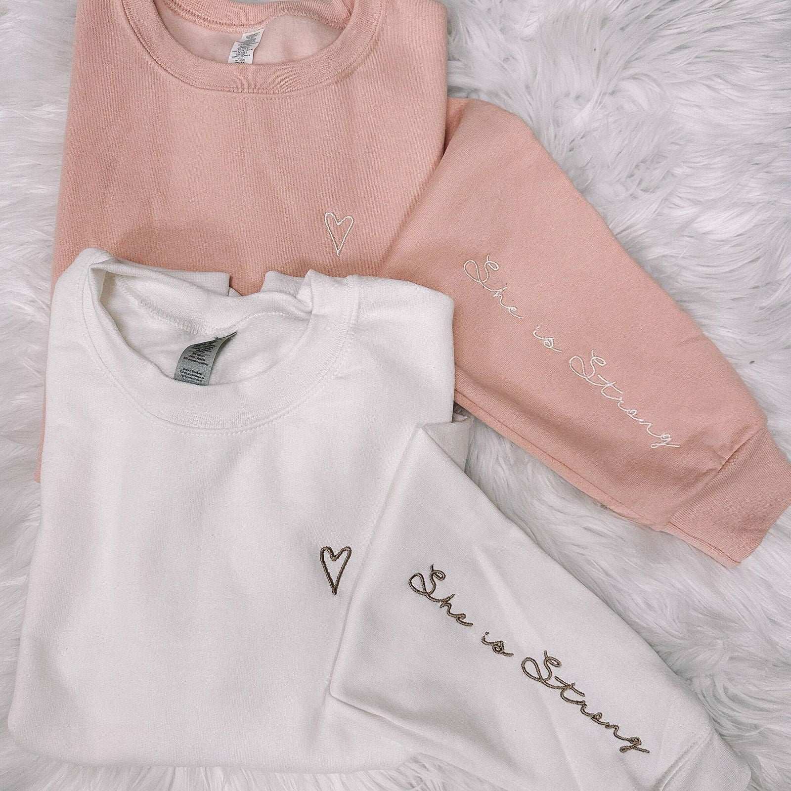 Embroidered She Is Strong Sweatshirt - Flair Flower Bar & Studio