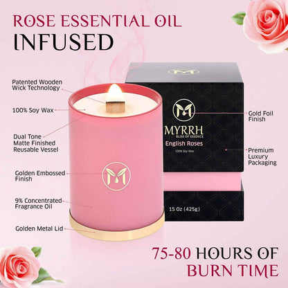 English Roses 100% Soy Wax Crackling Wood Wick Candle