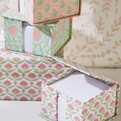 Floral Block Print Note Paper Caddy with Pencil - Flair Flower Bar & Studio