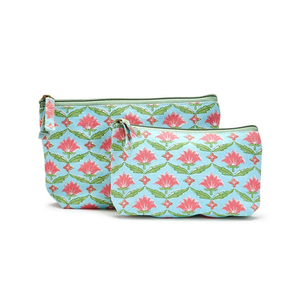 Floral Block Print Set of 2 Multipurpose Pouches - Flair Flower Bar & Studio