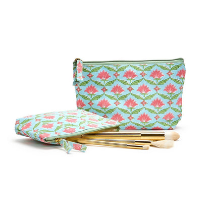 Floral Block Print Set of 2 Multipurpose Pouches - Flair Flower Bar & Studio