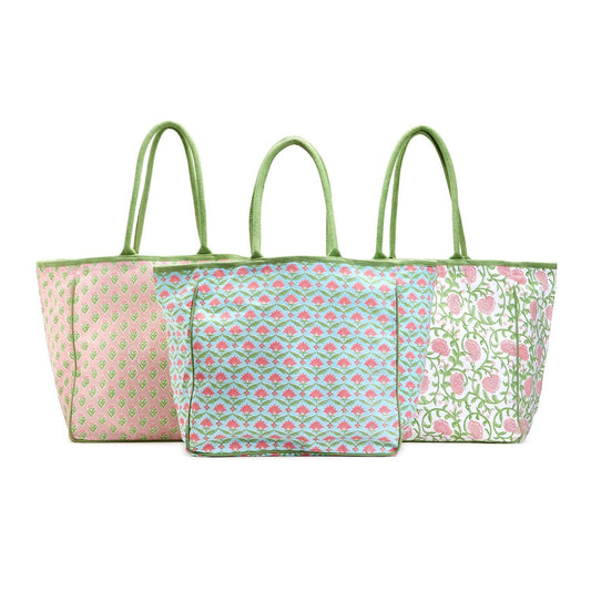 Floral Block Printed Tote Bag Assorted 3 Patterns - Cotton Canvas - Flair Flower Bar & Studio