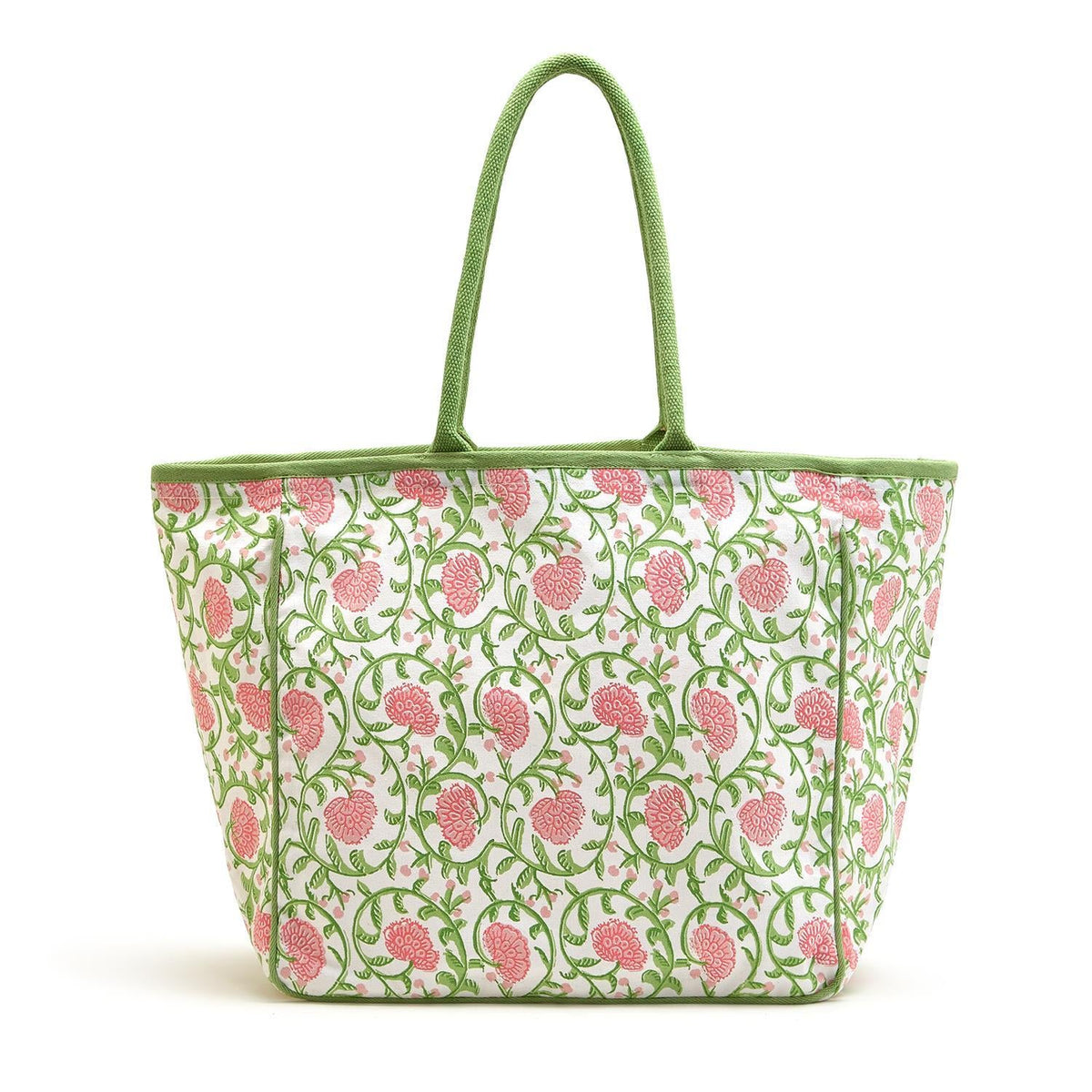 Floral Block Printed Tote Bag Assorted 3 Patterns - Cotton Canvas 