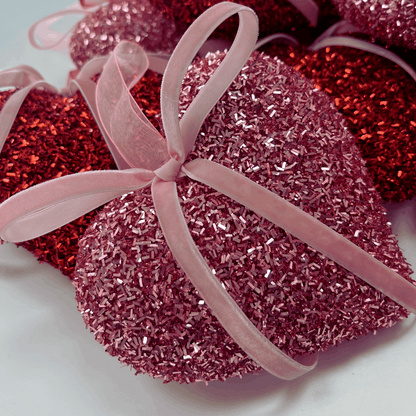 Glitter Hearts with Pink Bows - Flair Flower Bar & Studio