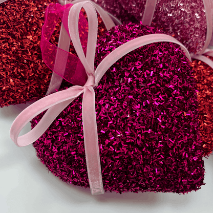 Glitter Hearts with Pink Bows - Flair Flower Bar & Studio