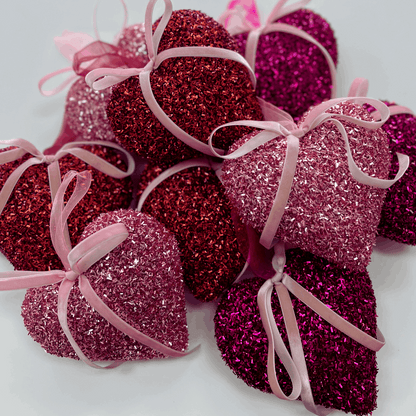 Glitter Hearts with Pink Bows - Flair Flower Bar & Studio