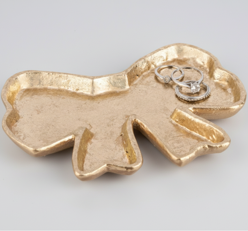 Bow Trinket Tray – Gold or Pink/Gold | Elegant Cast Iron Decorative Tray