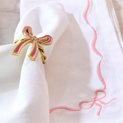 Gold & Pink Enamel Bow Napkin Ring Set – Elegant Table Décor (Set of 4)