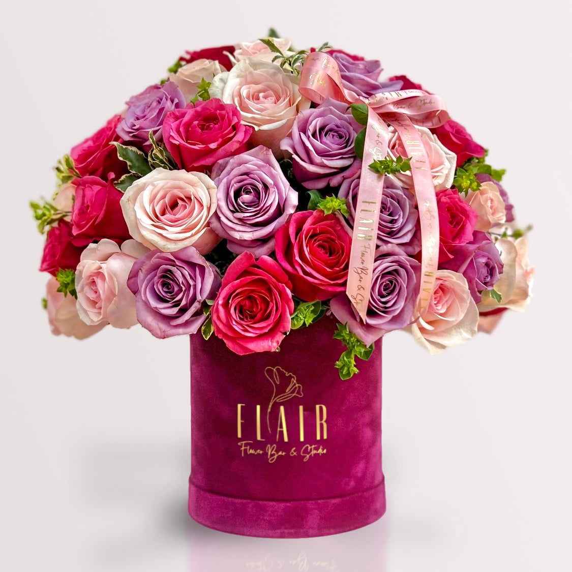 Rose Box - Grande Fleur Velvet Rose Box Arrangement by Designer – Flair ...
