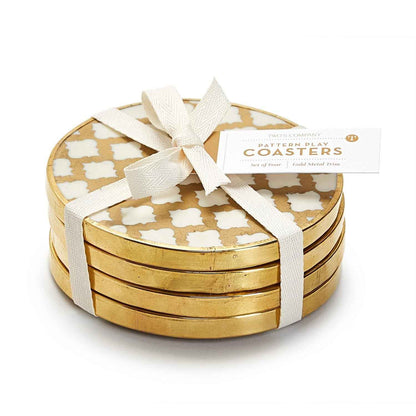 Hampton Set of 4 Geometric Coasters with Gold Rim
