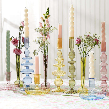 Hand-Blown Glass Tapered Candlestick Candleholder - Flair Flower Bar & Studio