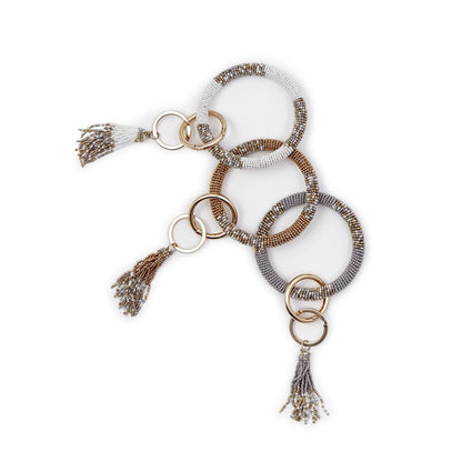 Hand Beaded Bangle Keychain Cuff with Tassel - Flair Flower Bar & Studio