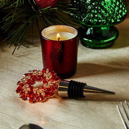 Holiday Wreath Jeweled Bottle Stoppers in Gift Box Assorted 3 Colors: Red, Green, Pink - Flair Flower Bar & Studio