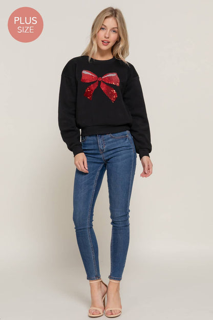 Long Sleeve Crew Neck Sequin Detail Inner Fleece Sweatshirt - Flair Flower Bar & Studio