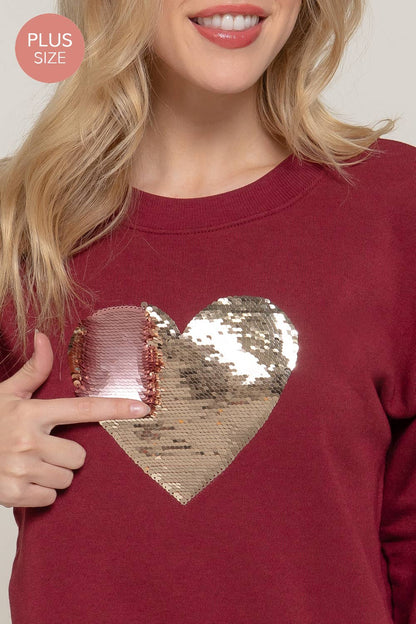 Long Sleeve Crew Neck Sequin Detail Inner Fleece Sweatshirt - Flair Flower Bar & Studio