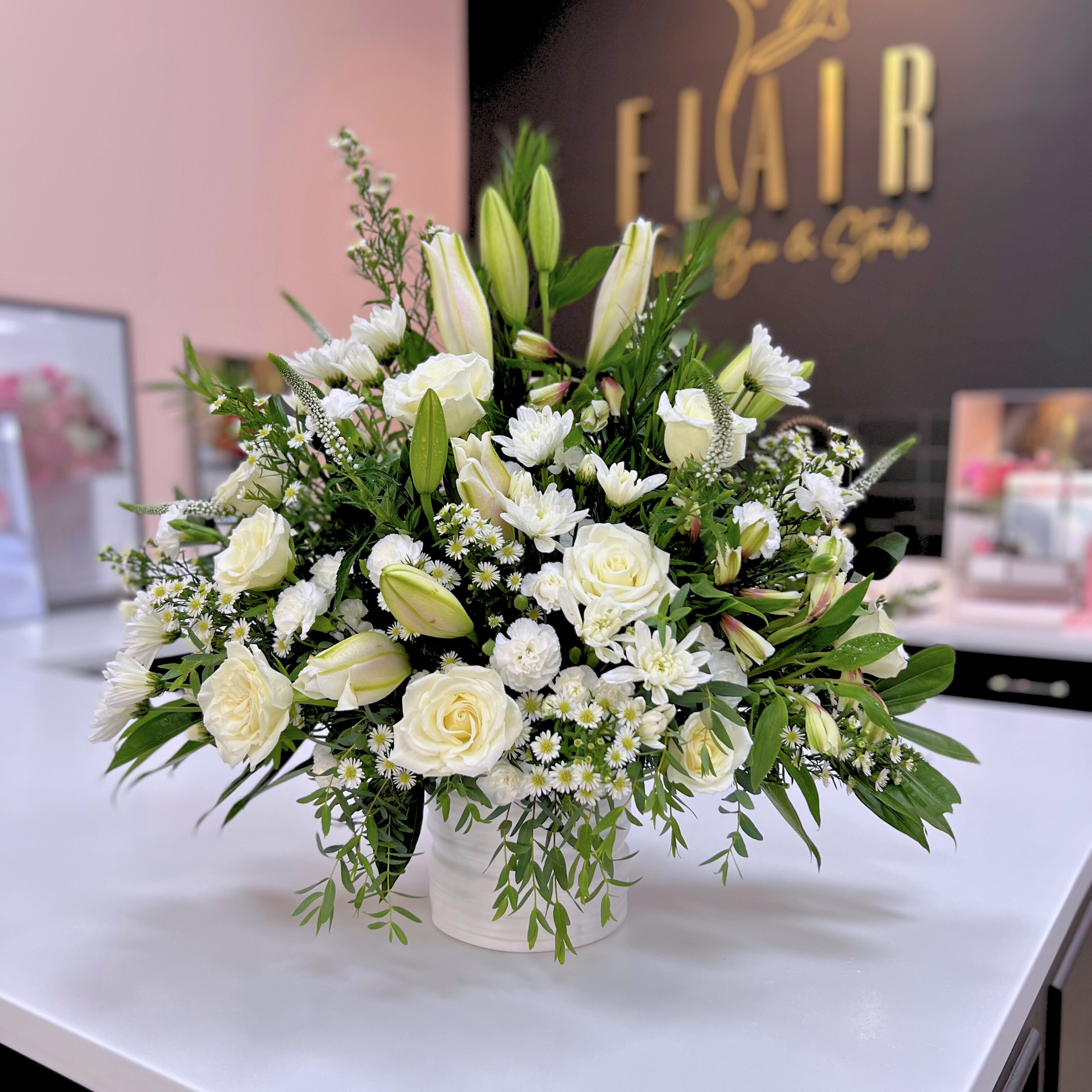 Loving Grace White Funeral Flower Arrangement 