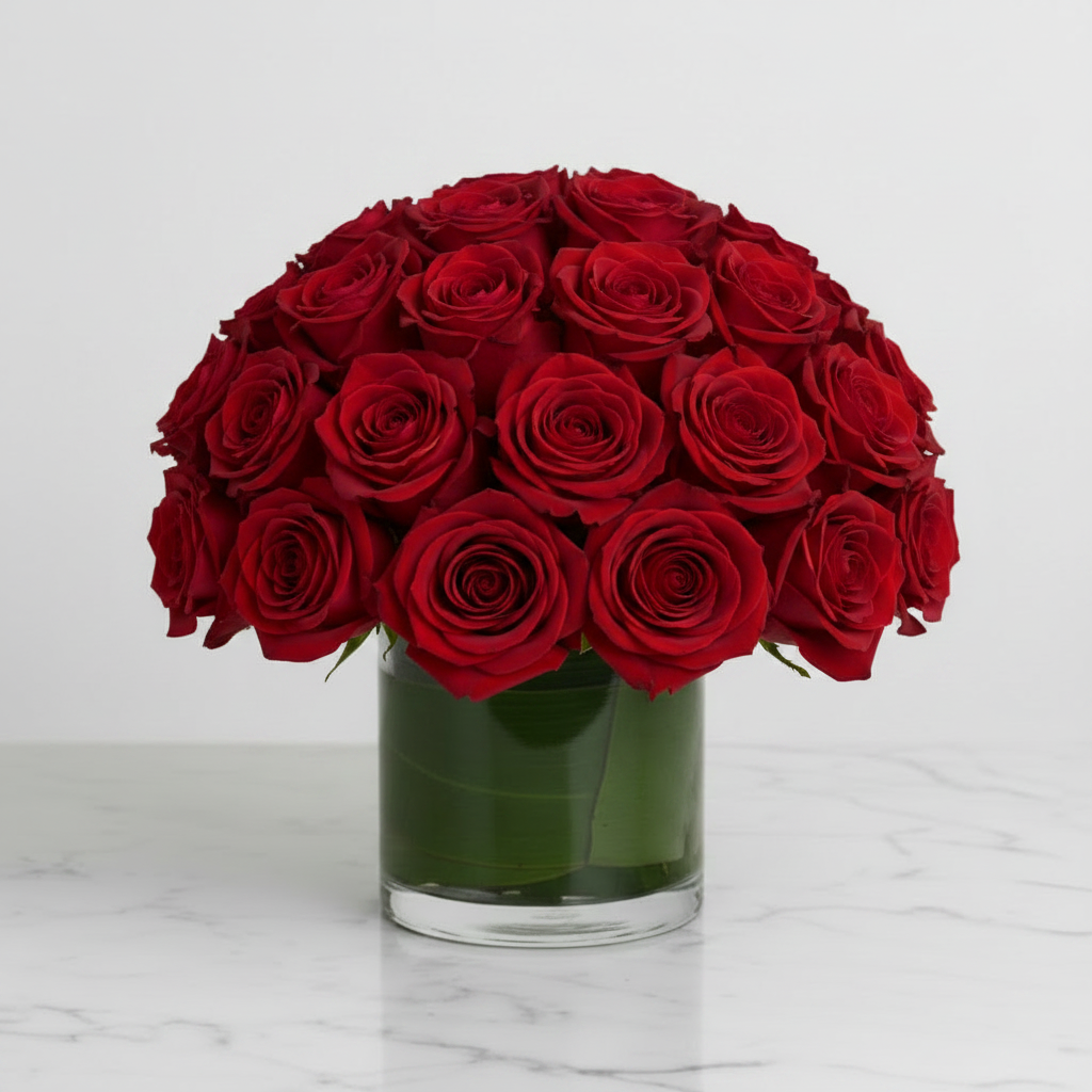 Red Freedom Roses - Cylinder Vase Centerpiece