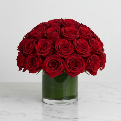 Red Freedom Roses - Cylinder Vase Centerpiece