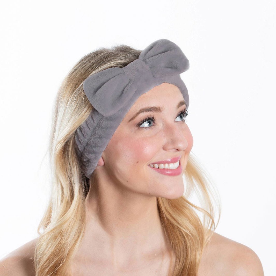 Plush Bow Spa Headband - Gray - Flair Flower Bar & Studio