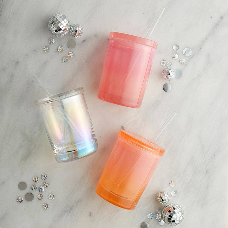 Pretty Glass Tumblers with Lid & Straw - Flair Flower Bar & Studio