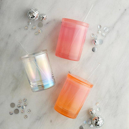 Pretty Glass Tumblers with Lid & Straw - Flair Flower Bar & Studio