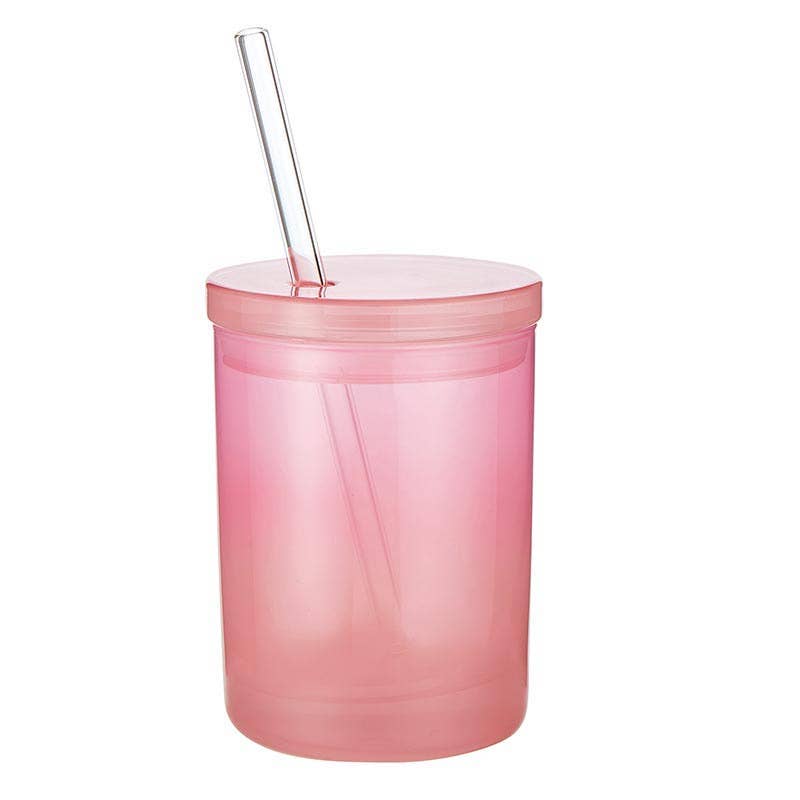 Pretty Glass Tumblers with Lid & Straw - Flair Flower Bar & Studio