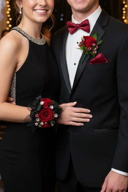 Prom_Corsage_in_Black_and_Red_Homecoming flowers By Flair Flower Bar 