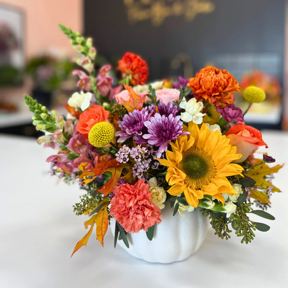 Pumpkin Harvest Centerpiece Arrangement - Flair Flower Bar & Studio