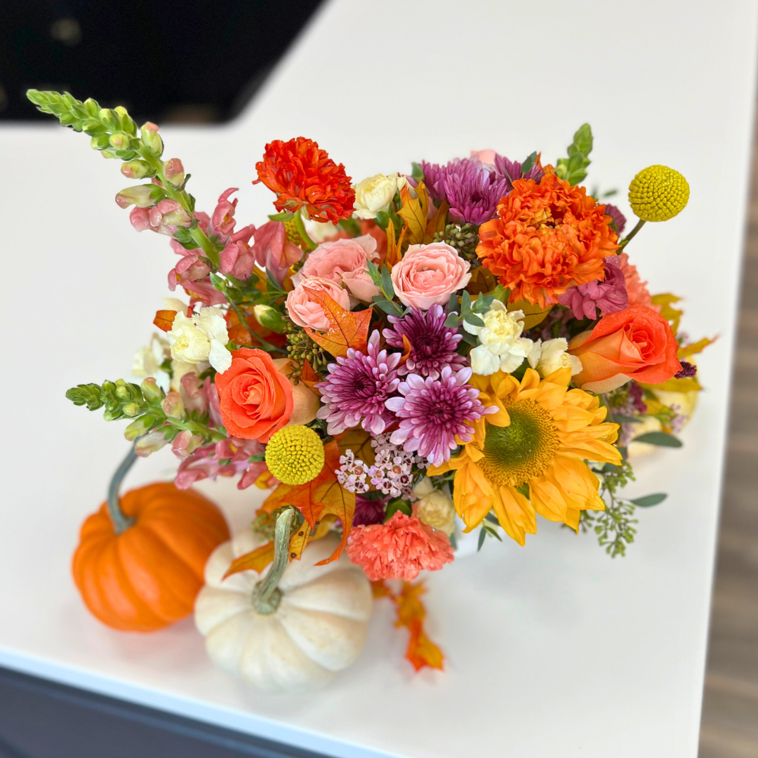 Pumpkin Harvest Centerpiece Arrangement - Flair Flower Bar & Studio