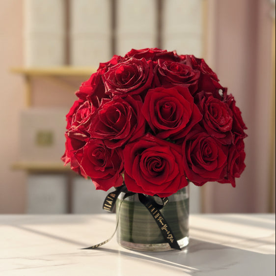 Large Red Rose Arrangement with 25+ Roses in Glass Vase by Flair Flower Bar in Florence, Kentucky