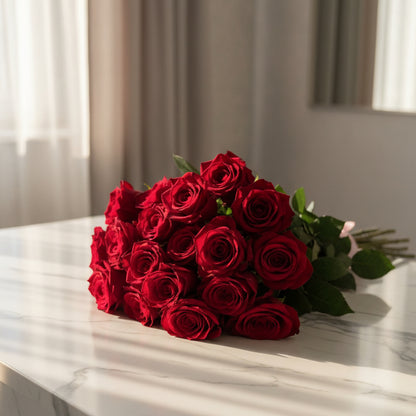 Bouquet of red roses on a for engagement proposal or anniversary celebrations. 