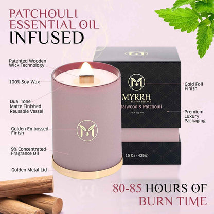Sandalwood Patchouli 100% Soy Wax Crackling Wood Wick Candle