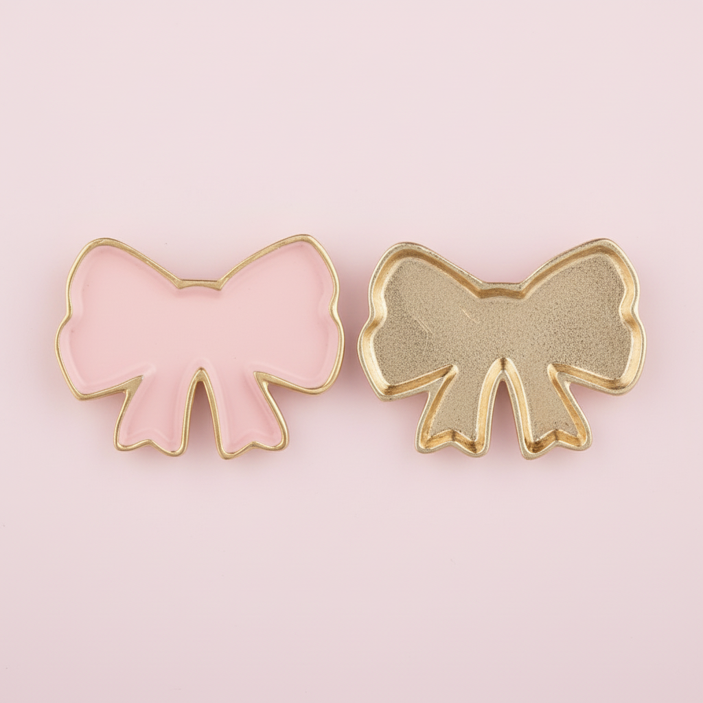 Bow Trinket Tray – Gold or Pink/Gold | Elegant Cast Iron Decorative Tray
