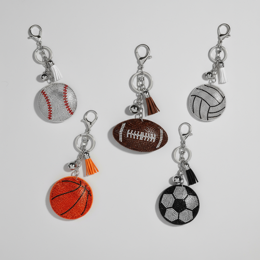 Sports Bling Key Ring Collection – Baseball, Football, Soccer, Volleyball & Basketball