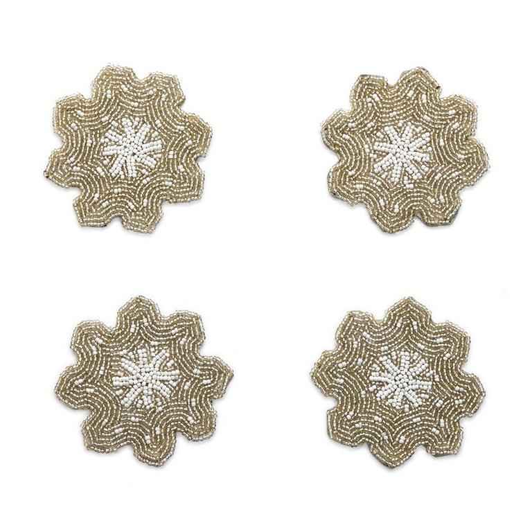 Shimmering Snowflake Set of 4 Hand-Beaded Embroidery Coasters