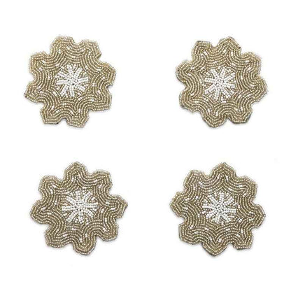 Shimmering Snowflake Set of 4 Hand-Beaded Embroidery Coasters