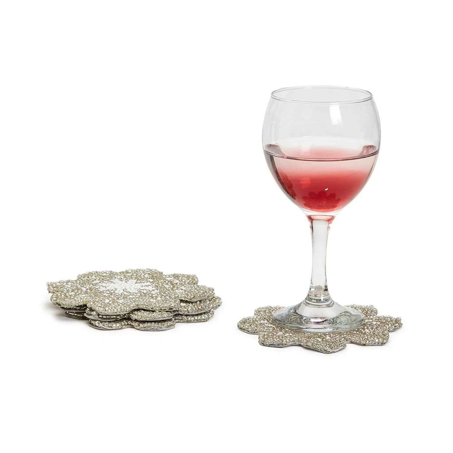 Shimmering Snowflake Set of 4 Hand-Beaded Embroidery Coasters