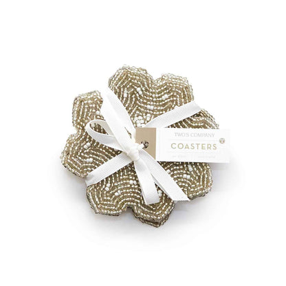 Shimmering Snowflake Set of 4 Hand-Beaded Embroidery Coasters